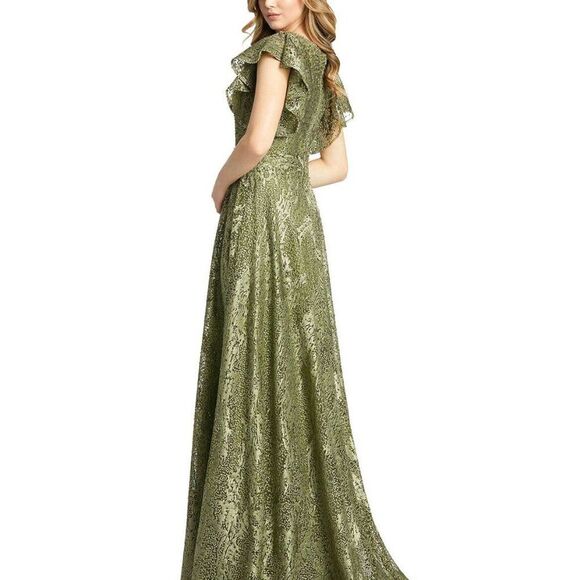 NWT MAC DUGGAL EMBROIDERED FLUTTER V-NECK FLUTTER SLEEVE GOWN OLIVE 20310 sz 16 - Picture 8 of 10
